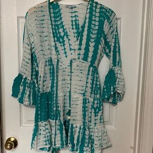 Blue Island Blue Bell Sleeve Bathing Suit Cover  with Ruffled Tie Front